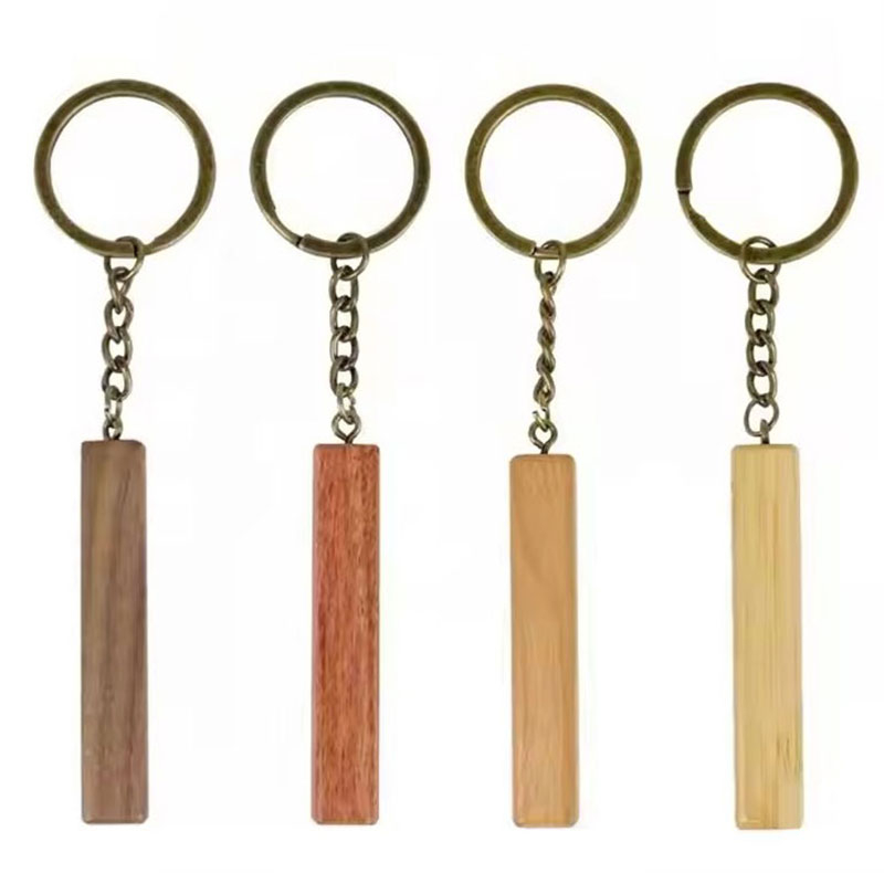 Llaveros grabados de madera de madera en forma de tira en blanco personalizados