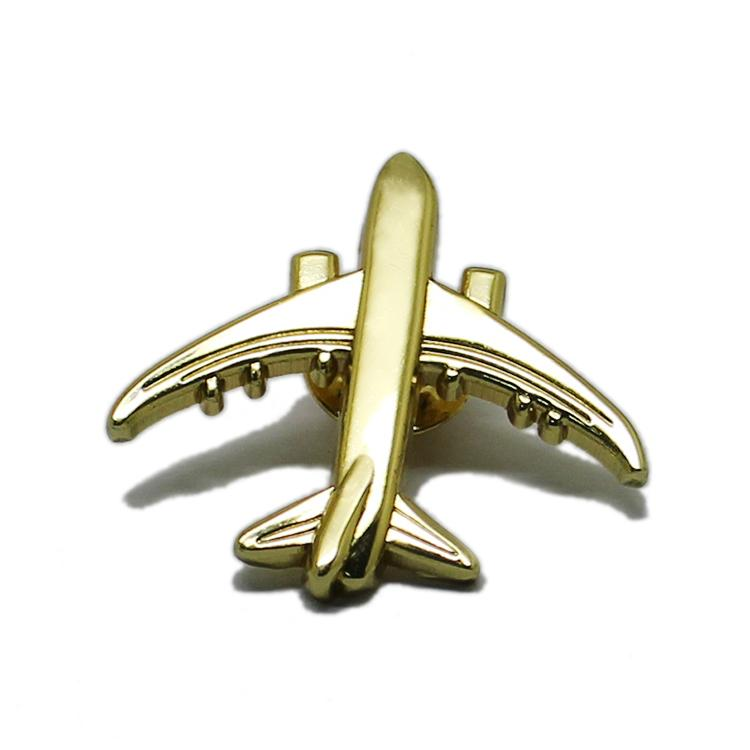 Pin de solapa de metal de avión 3D dorado y plateado