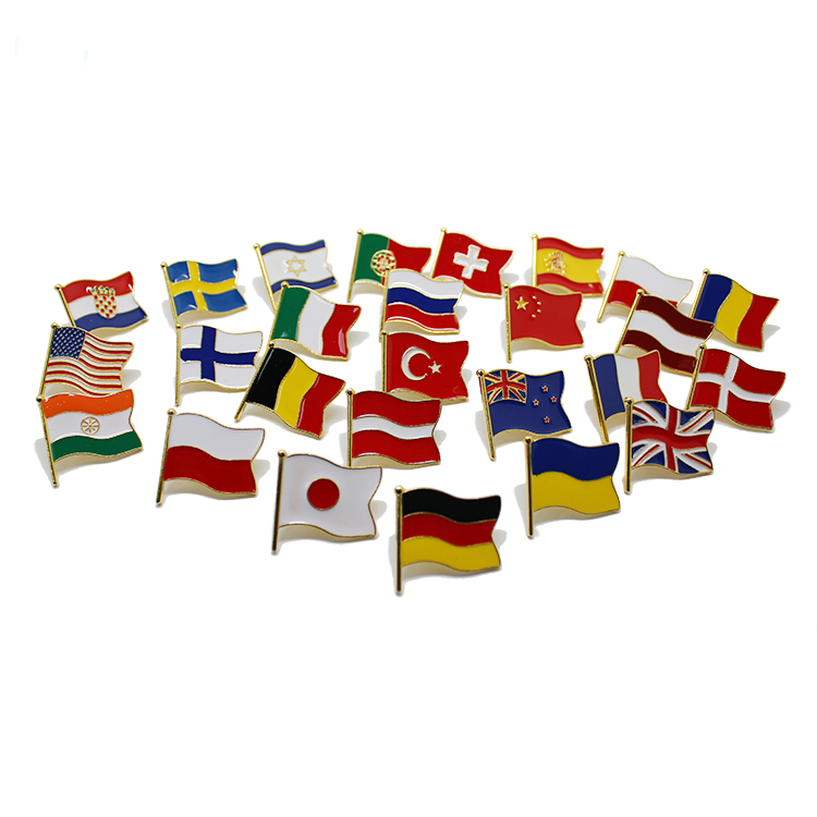 Pin de solapa de bandera de país de esmalte suave de metal