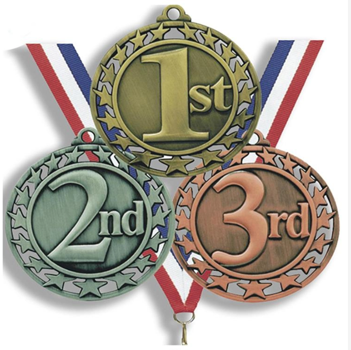1.a 2.a 3.a medalla deportiva de premio de metal personalizada de recuerdo en blanco