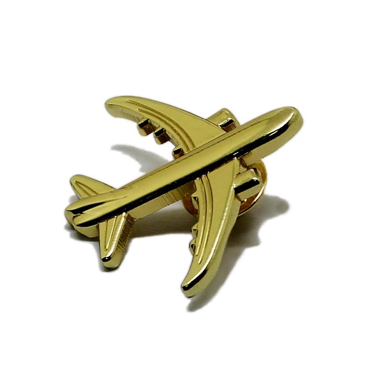Pin de solapa de metal de avión 3D dorado y plateado