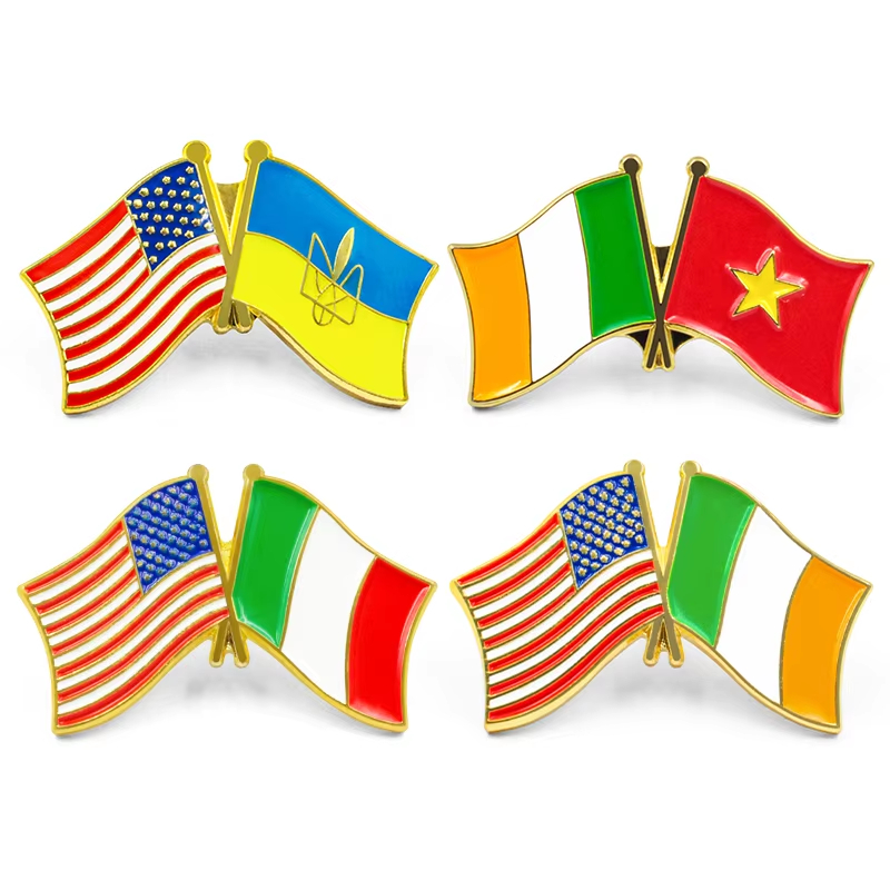 Pin de esmalte duro suave con bandera de amistad cruzada personalizada