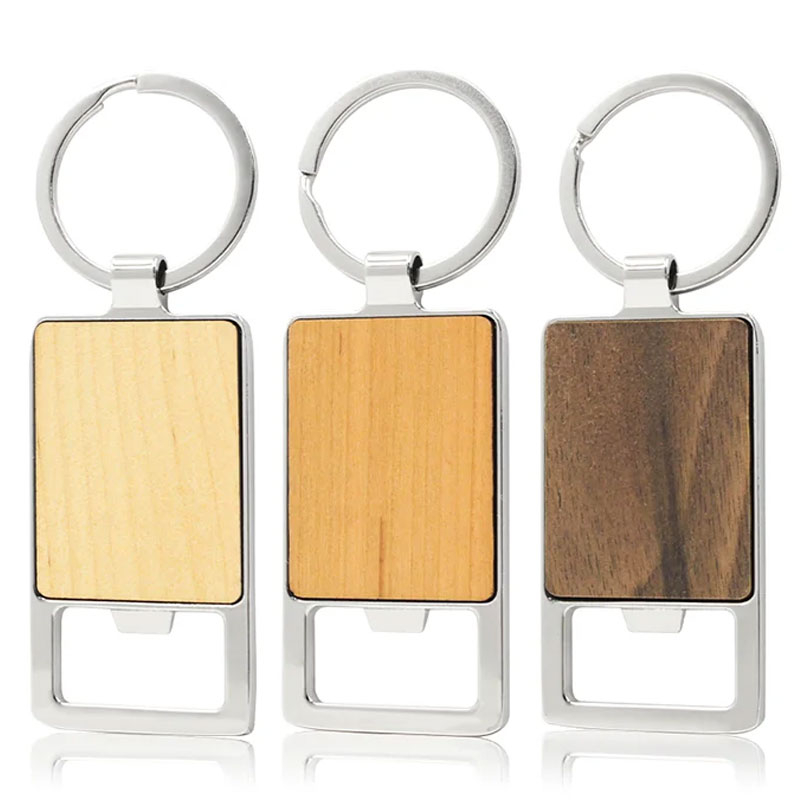 Llavero con abrebotellas de madera grabado, proveedor de llaveros