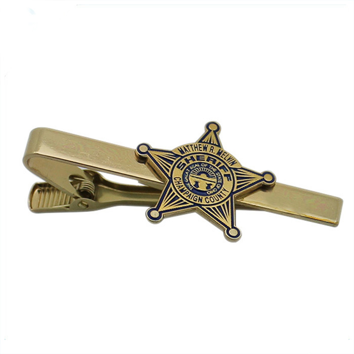 Pasador de corbata de metal Sheriff con esmalte suave dorado 2D