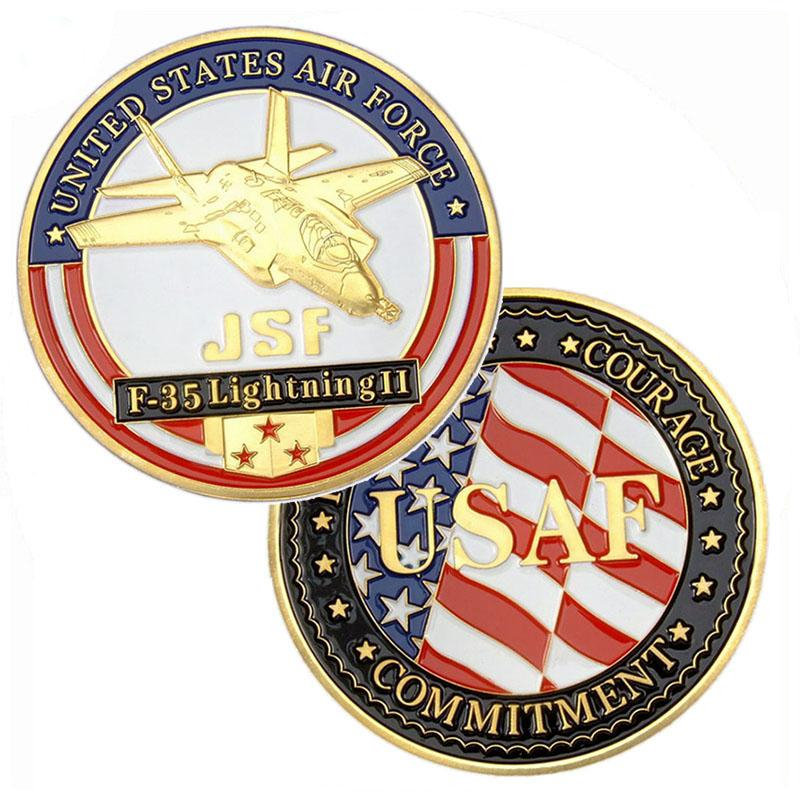 Moneda de desafío de esmalte suave militar de la USAF de oro 3D