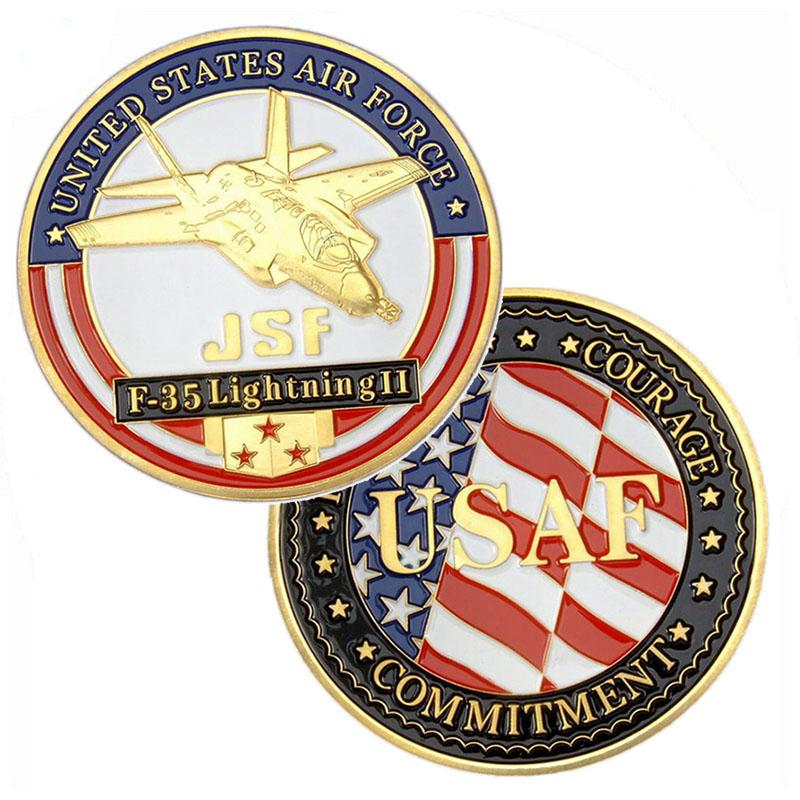 Moneda de desafío de esmalte suave militar de la USAF de oro 3D