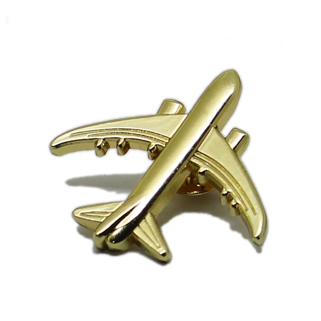 Pin de solapa de metal de avión 3D dorado y plateado