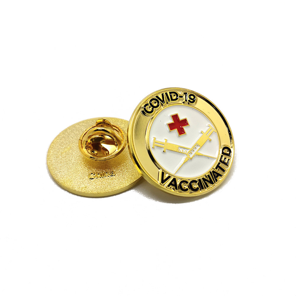 Insignia de alfiler de solapa de esmalte suave de vacuna Corona, alfiler de metal vacunado contra Covid