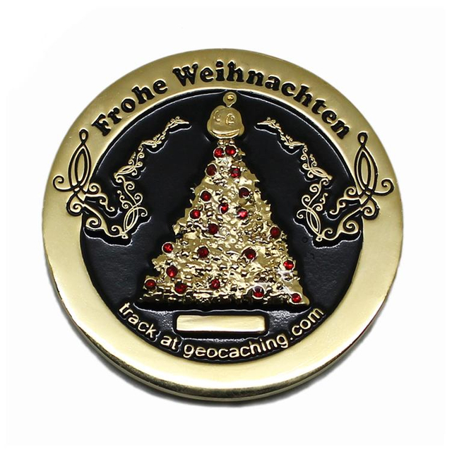 Moneda de oro de metal de Navidad de esmalte suave de cristal personalizado
