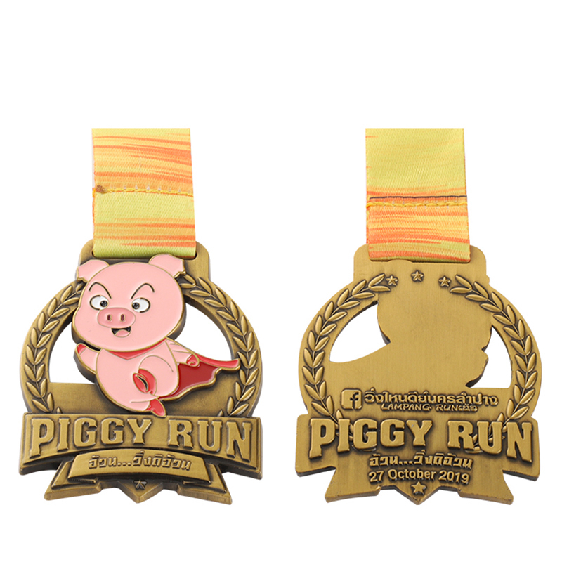 Medallas personalizadas de carrera a campo traviesa de oro de Estados Unidos Piggy Run