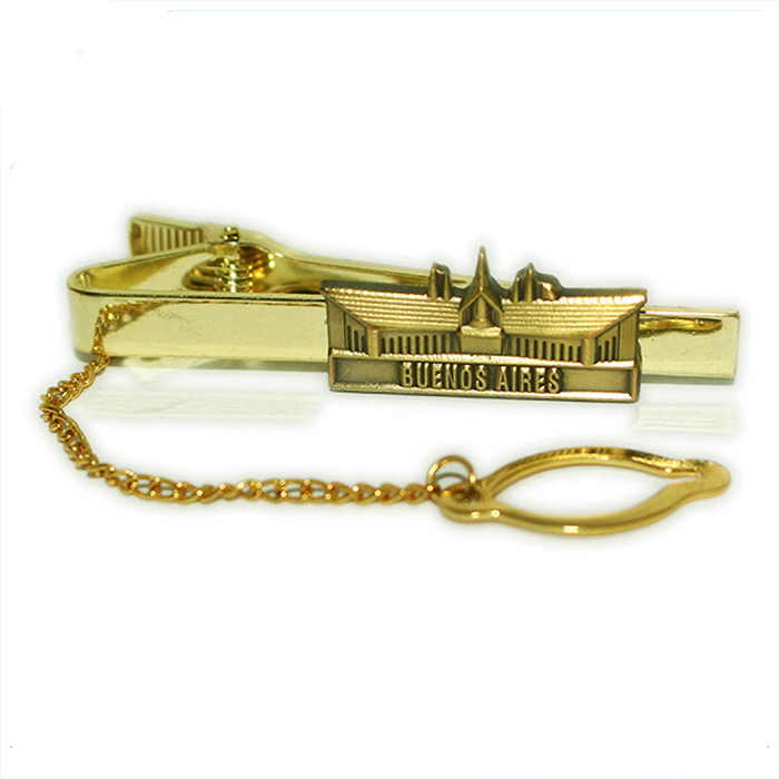 Pasador de corbata de metal con diseño de edificio dorado antiguo modelo 3d