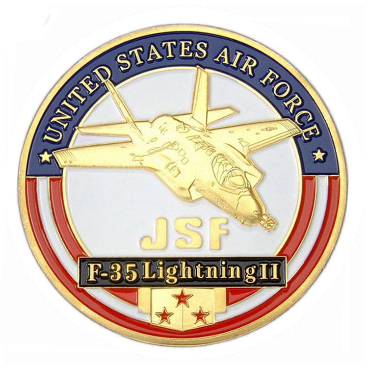 Moneda de desafío de esmalte suave militar de la USAF de oro 3D