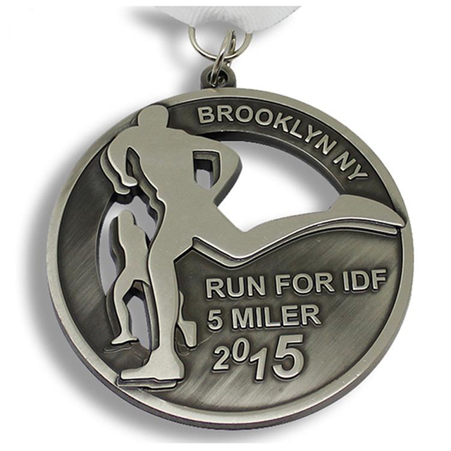 Medalla deportiva para correr de metal personalizado de níquel antiguo