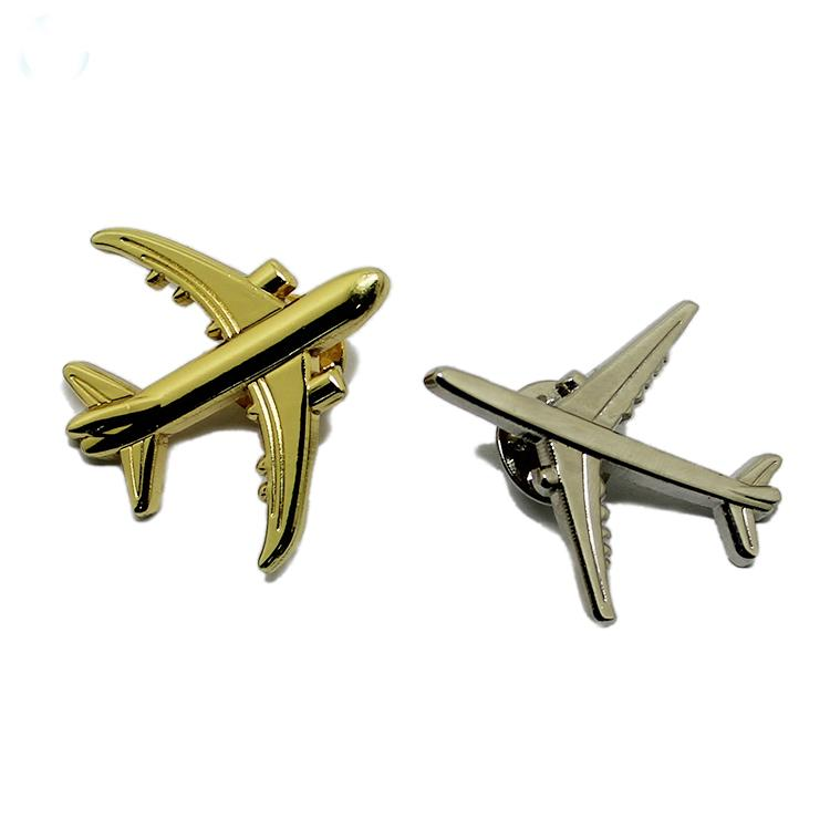 Pin de solapa de metal de avión 3D dorado y plateado