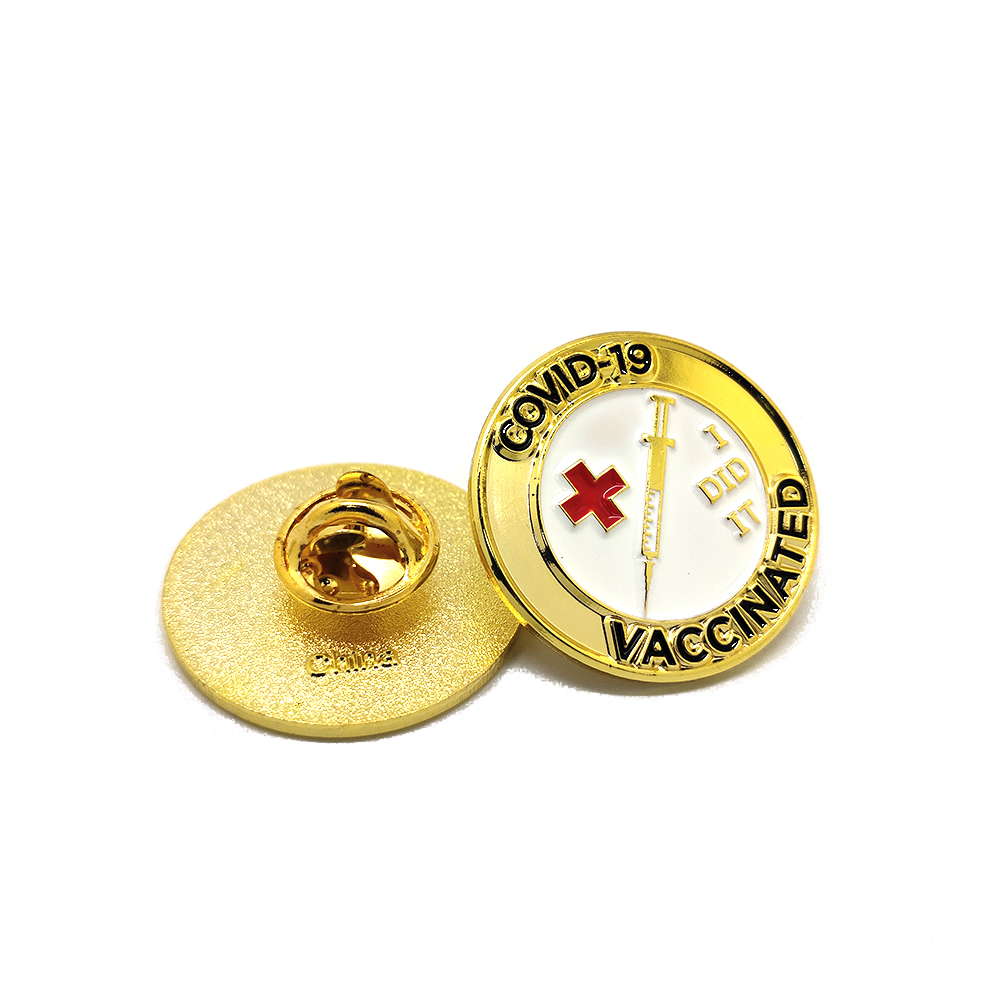 Insignia de alfiler de solapa de esmalte suave de vacuna Corona, alfiler de metal vacunado contra Covid