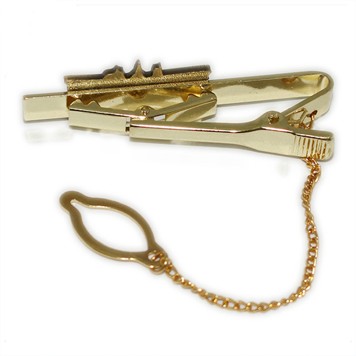 Pasador de corbata de metal con diseño de edificio dorado antiguo modelo 3d
