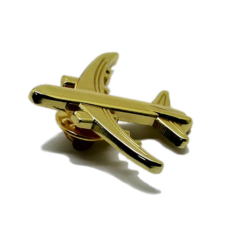 Pin de solapa de metal de avión 3D dorado y plateado
