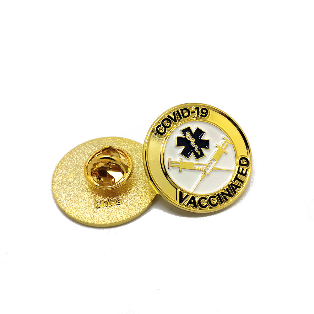 Insignia de alfiler de solapa de esmalte suave de vacuna Corona, alfiler de metal vacunado contra Covid